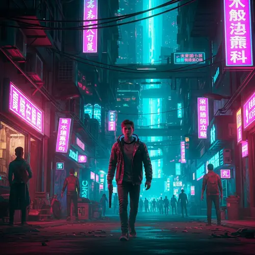 Futuristic Cyberpunk City: Intense Action in Vibrant Neon Colors
