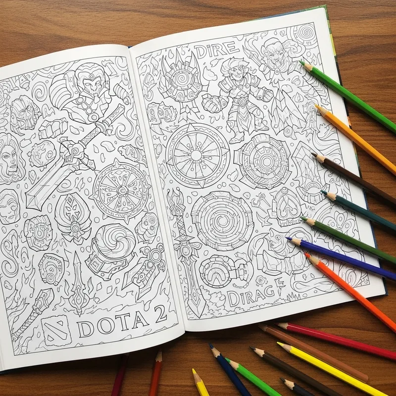 Dota 2 Coloring Book Page | Detailed Line-Art and Game Elements