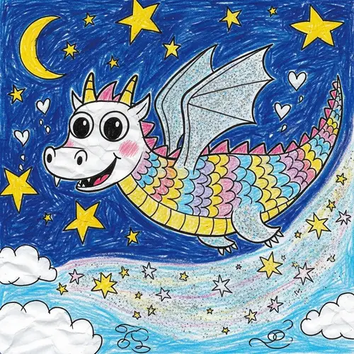 Majestic Dragon Soaring Through Starlit Sky