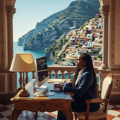Professional African American Woman in Historic Villa Overlooking Amalfi Coast