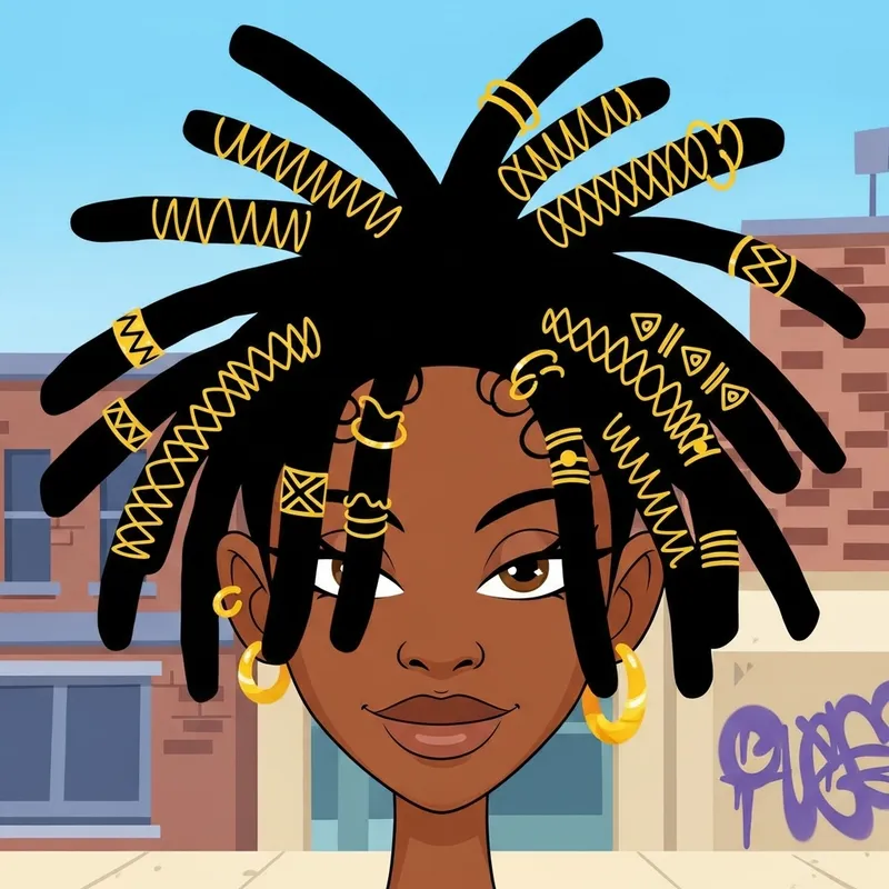 Noodle from Gorillaz Black Woman with Black & Gold Dreadlocs