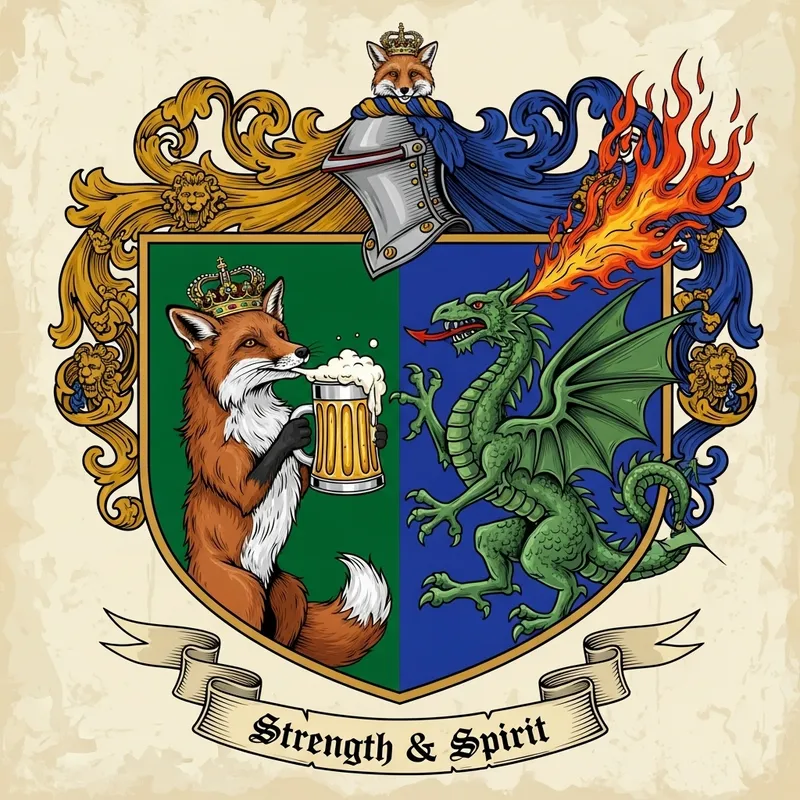 Fox and Dragon Coat of Arms with a Beer