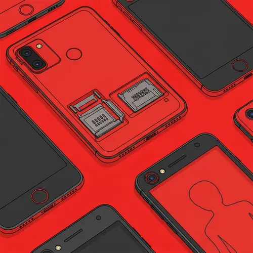 High-Resolution Smartphone Technical Drawings on Red Background