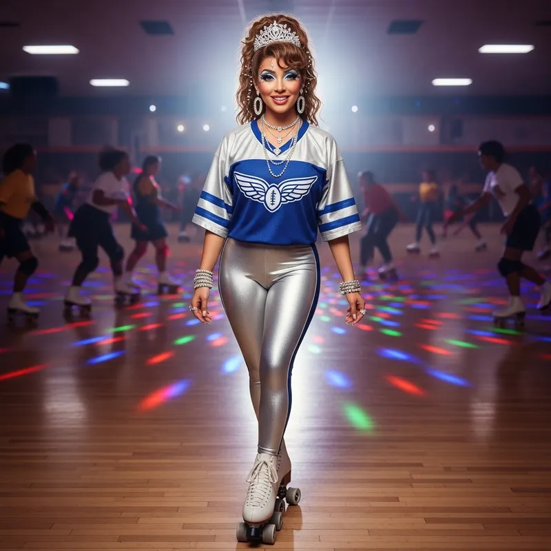 Hyper-Realistic Fairy Godmother Skating in Vibrant Detroit Lions-Themed Outfit