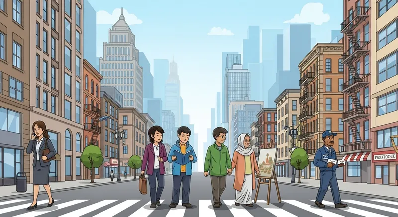 Diverse Cityscape Alive with Multicultural Daily Life