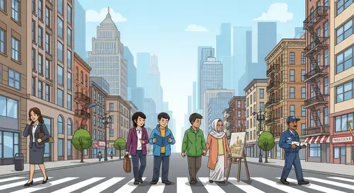 Vibrant Cityscape with Diverse People | Daily Life Tapestry