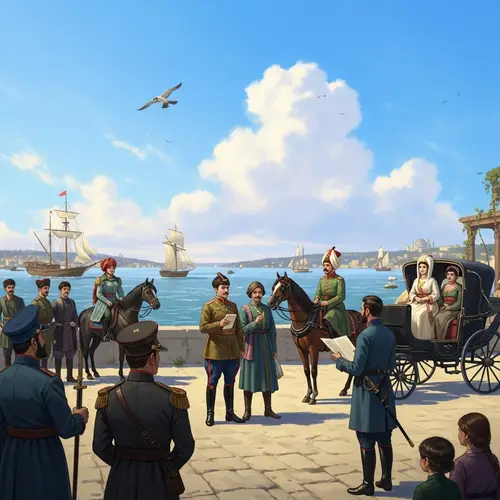 Ottoman Era Scene by Bosphorus with Diverse Characters