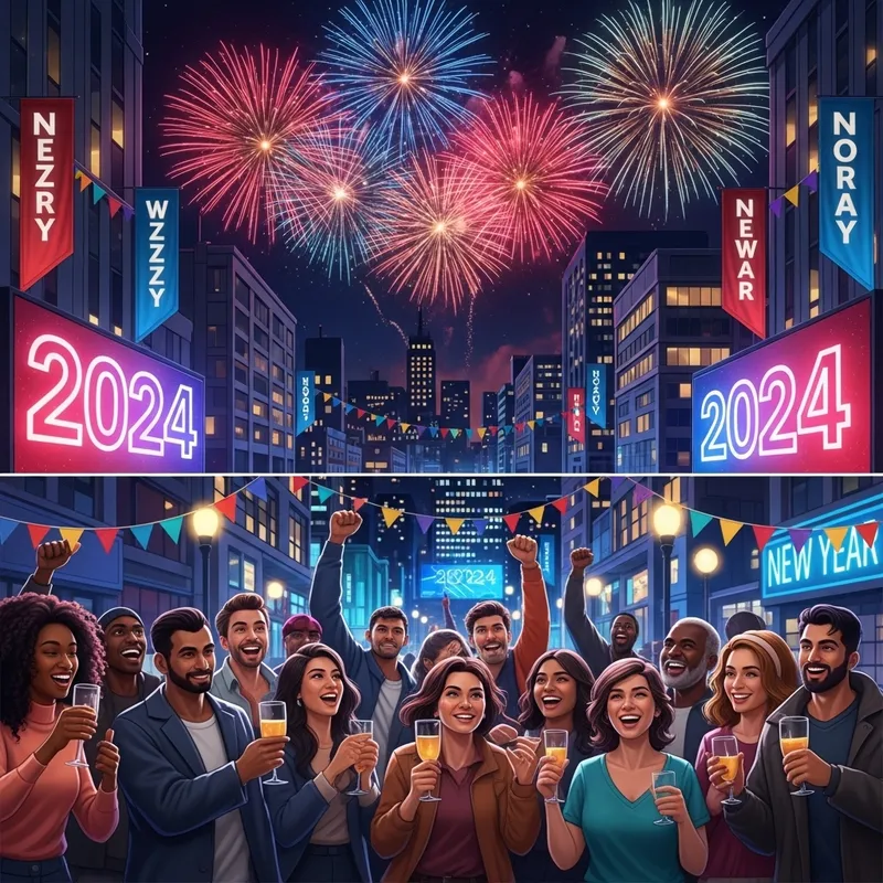 Happy New Year 2024 Urban Fireworks Celebration