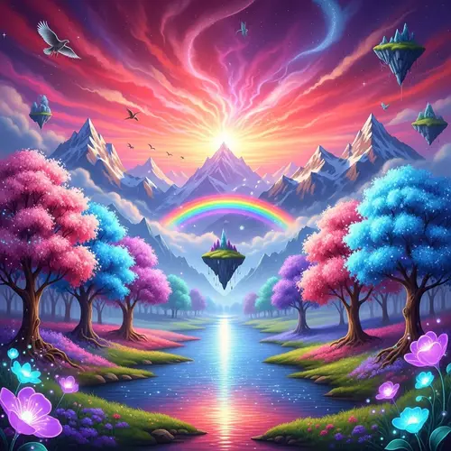 Enchanted Forest Panoramic Landscape - Vibrant Colors & Magical Elements