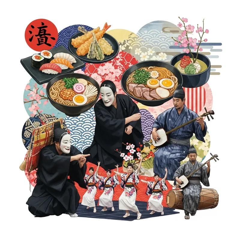 Fresh & Unprecedented Japanese Culture Collage with Food, Art & Dance