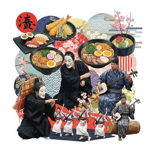 Unique Japanese Culture Collage: Food, Art, Music & Dance