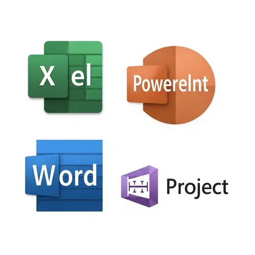 Productivity Software Logos: Excel, PowerPoint, Word, Project