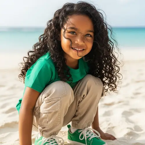 5-Year-Old Pacific Islander Girl with Curly Black Hair