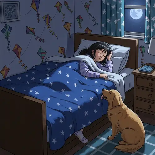Serene Scene: Asian Girl Asleep with Golden Retriever