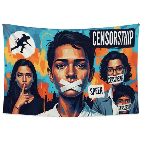 Vibrant Digital Painting Illustrating Censorship