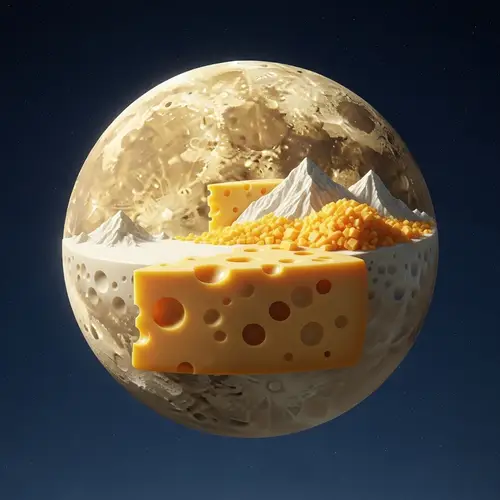 Hyper-Realistic Cheese Moon: Swiss, Cream Cheese, Cheddar