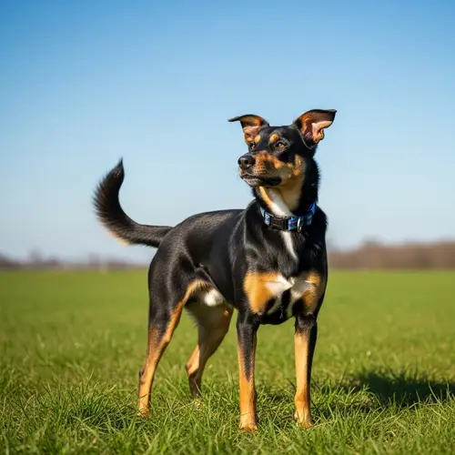 Energetic Mixed Breed Dog in Lush Green Field