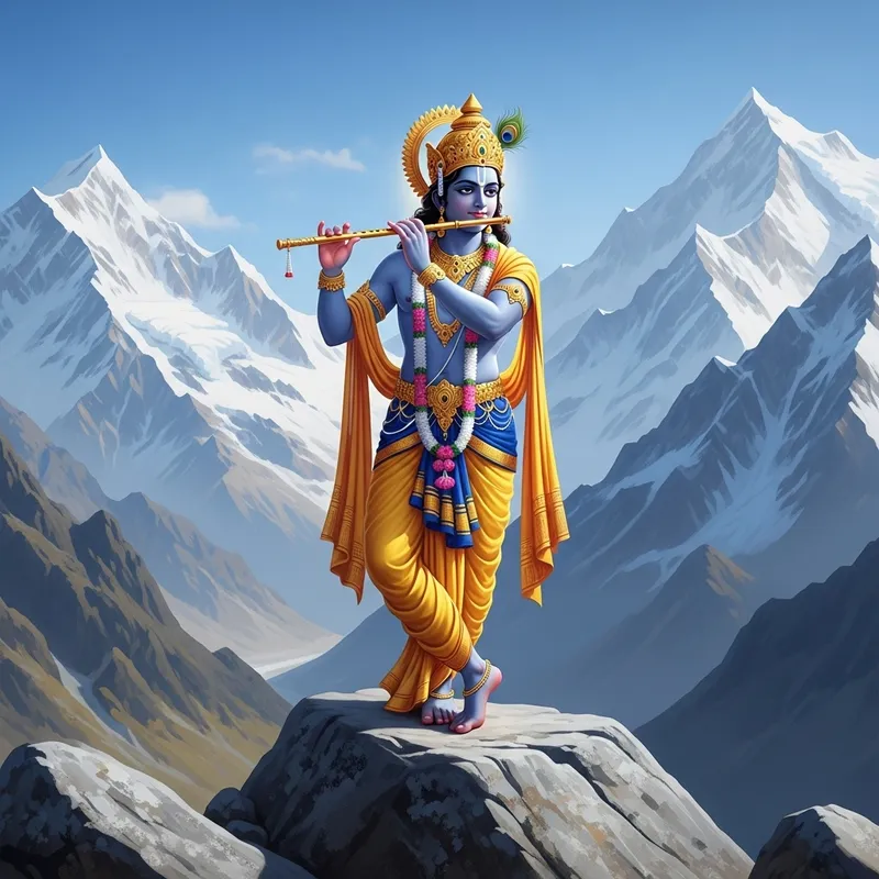Krishna Standing on Himalayan Stone | Divine Deity Image