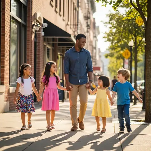 Multicultural Family Stroll in City | Diverse Kids Walking Together