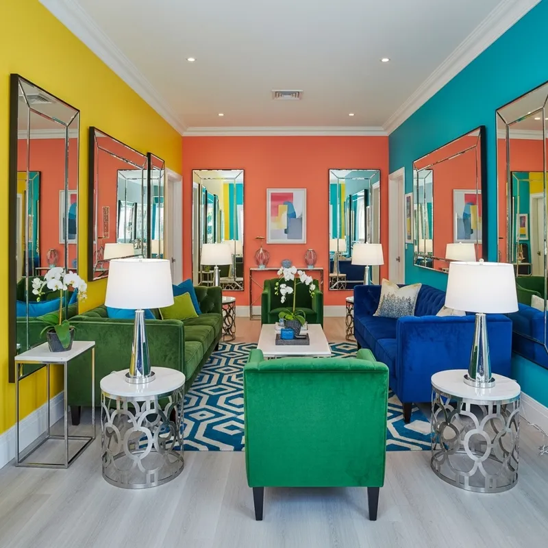 Contemporary Living Room with Vibrant Colors & Elegant Design