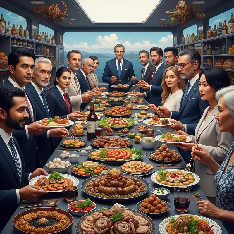 Futuristic Feast 2050: Diverse People Celebrate Communal Meal Futuristic Feast 2050: Diverse People Celebrate Communal Meal
