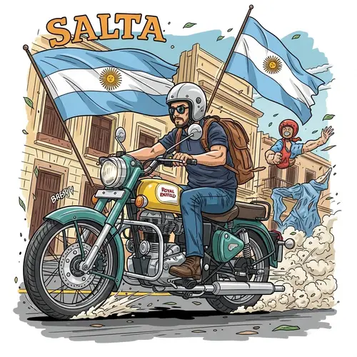Colorful Illustration of Argentinean Motorcyclist in Salta Streets
