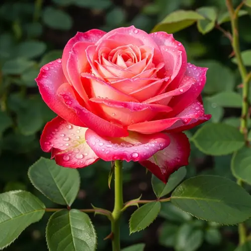 Vibrant Crimson and Pink Rose with Dew Drops - Enchanting Beauty