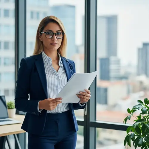 Professional Hispanic Woman in Modern Office Setting | Fashion Photography Style