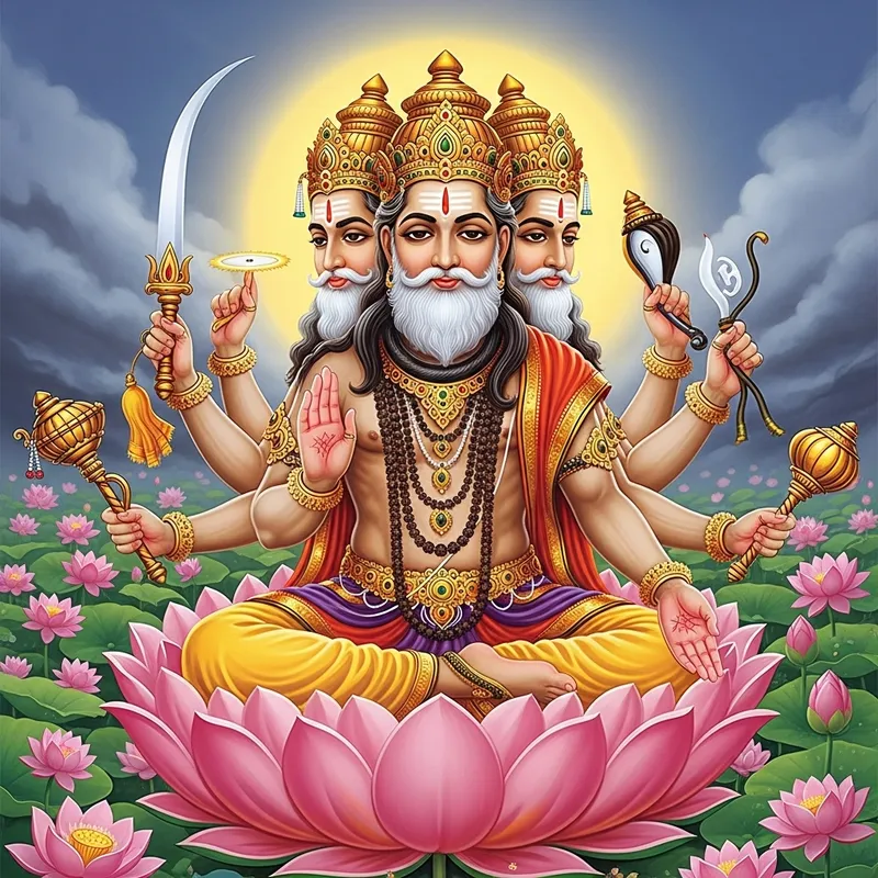 Lord Brahma: Omnipresent Three-Faced Divine Figure
