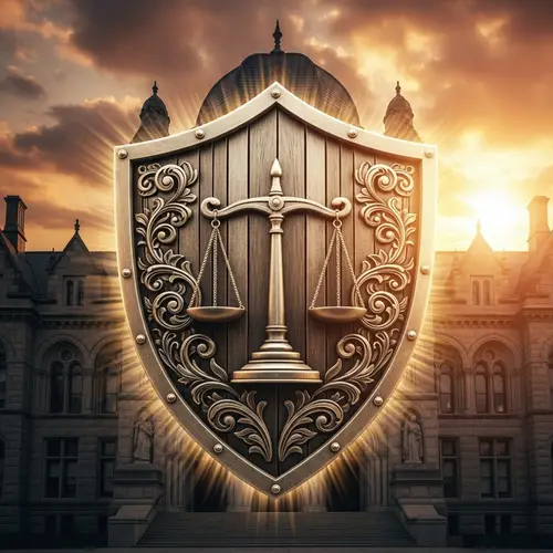 Protection from Judgement: Symbolic Shield Entwined with Scales of Justice