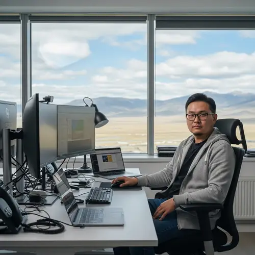 Male Mongolian Developer in Modern Tech Office with Nature View