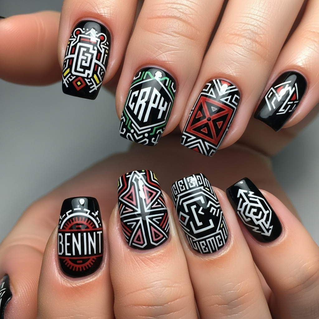 Nail Art with Black Abstract Expression