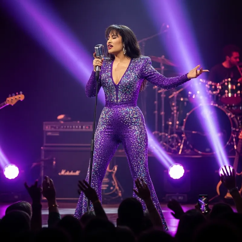 Selena Quintanilla Tribute Image: Latin Music Queen in Glittering Purple Outfit