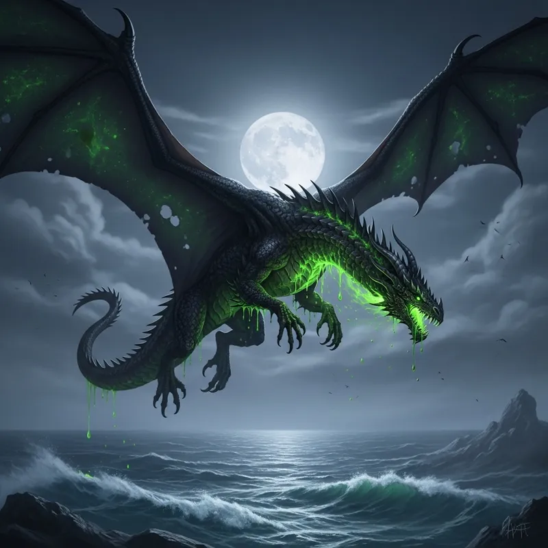 Venom Dragon Flying in Moonlight Sky