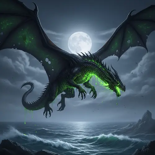 Venom Dragon Flying in Moonlight Sky