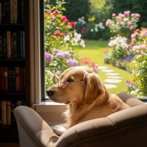 Charming Dog with Glasses in a Serene Garden