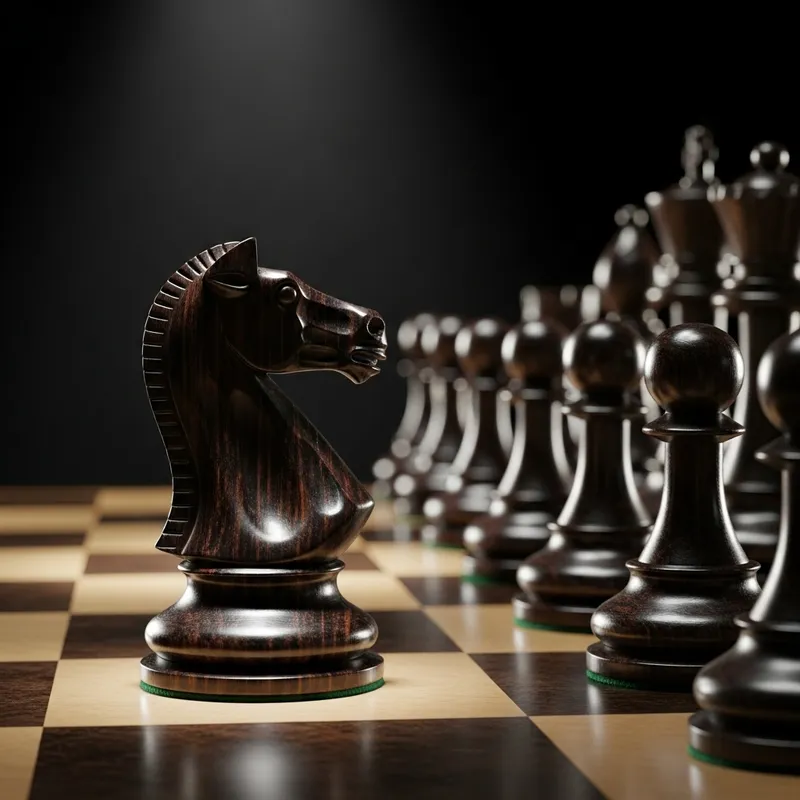 Chess Knight Stands Bold Among Chess Pieces