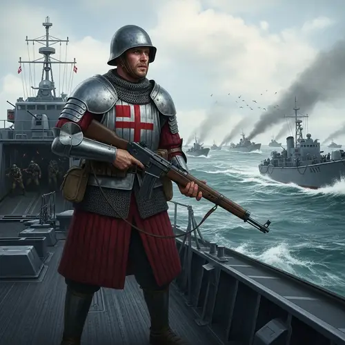 Danish Crusader in Trad. Armor on Naval Landing Boat