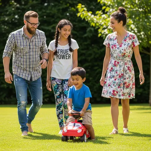 Multicultural Family Enjoying Quality Time in Lush Backyard