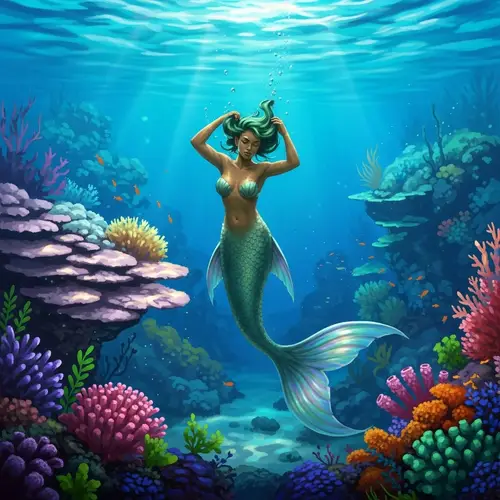 Underwater Fantasy Painting | Olive-Skinned Mermaid & Coral Reefs