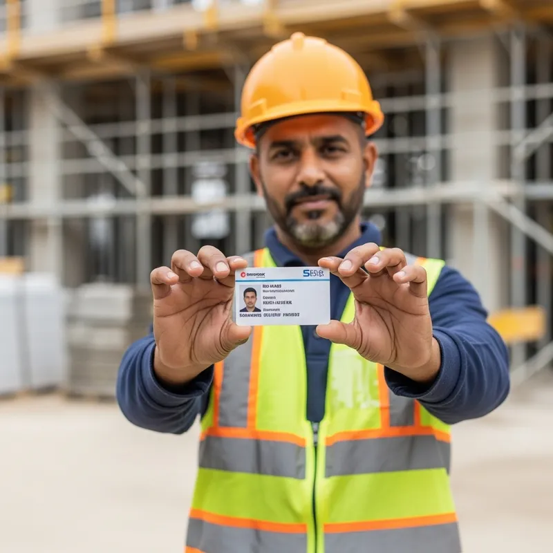 Uniformed Worker Holding ID Card