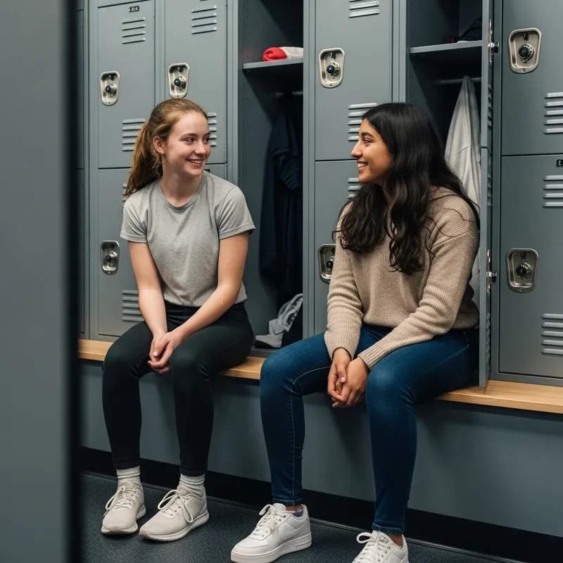 Candid Coming-of-Age Moments: Vibrant Locker Room Scene Candid Coming-of-Age Moments: Vibrant Locker Room Scene