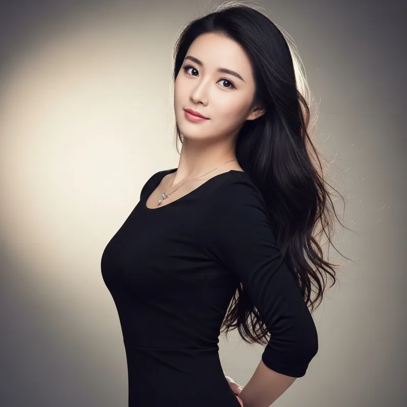 Elegant Chinese Woman with Long Flowing Hair and Captivating Eyes