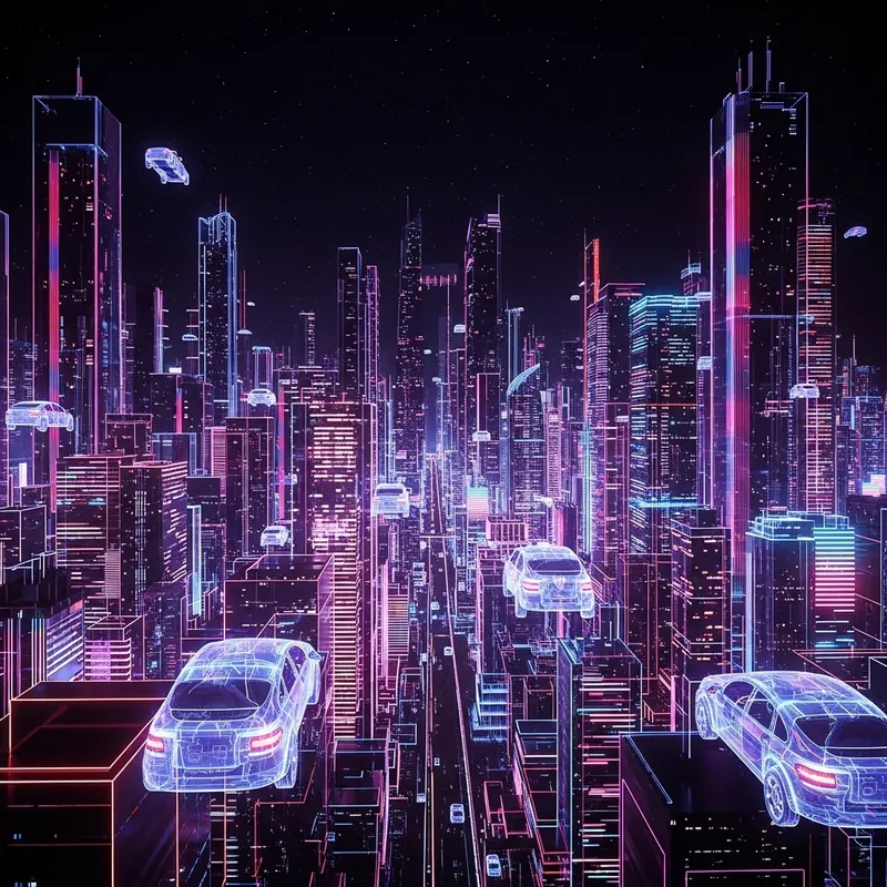 Abstract Futuristic City Skyline in Neon Lights