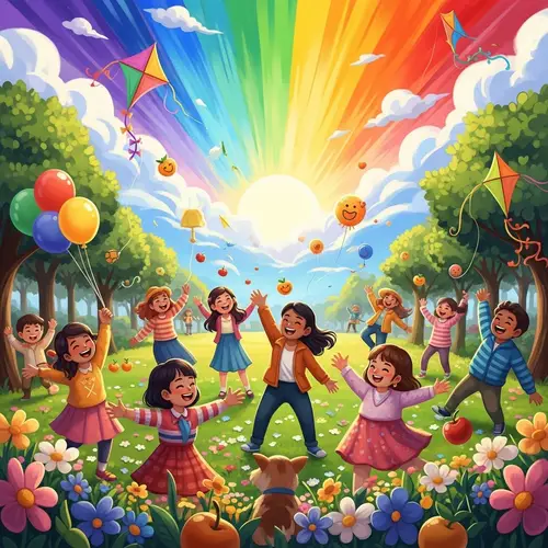 Vibrant Happiness: Joyful Scene with Diverse People in Colorful Park