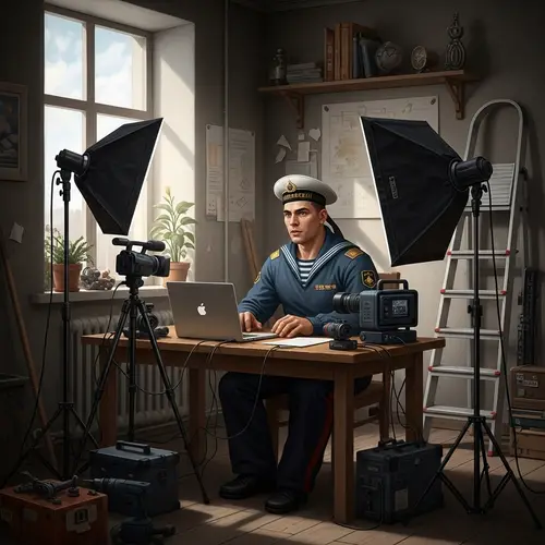 Intricate Digital Painting of Young Sailor Conducting Webinar