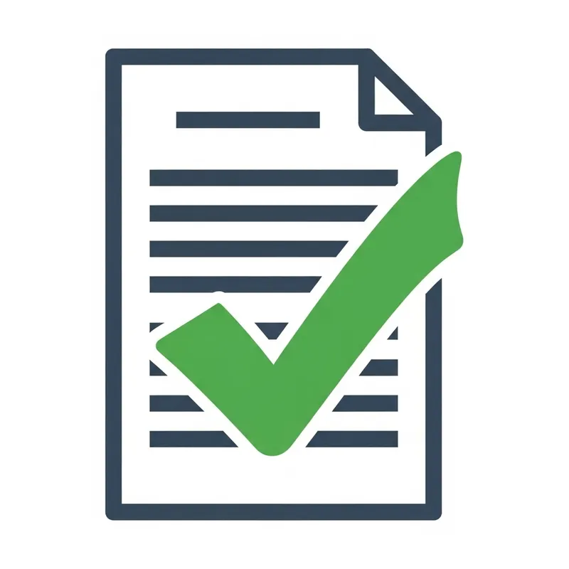 Professional Green Check Mark Document Completion Icon