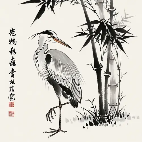 Traditional Chinese Style Heron Painting - Tranquil Nature Art