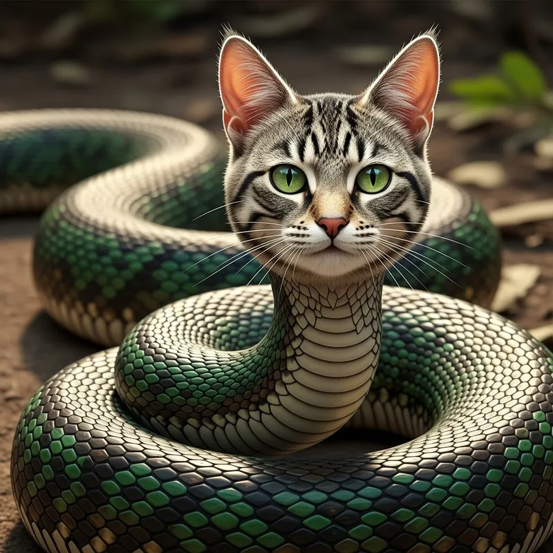 Enchanting Snake-Cat Hybrid Closeup