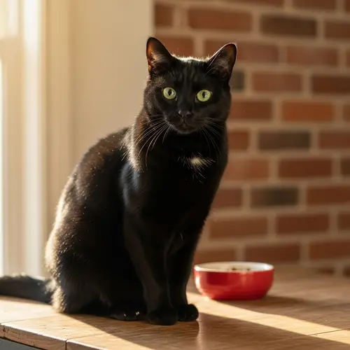 Glossy Black Domestic Cat | Mesmerizing Emerald Eyes
